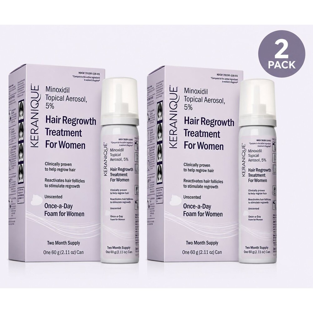 2 Pack Keranique Minoxidil 5% Hair Regrowth Foam Women 2.11 oz EXP 08/2027 NEW